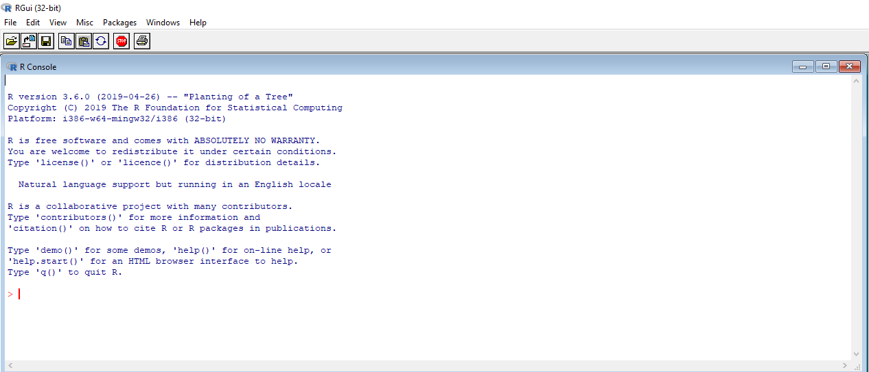 Here is how the base R application looks. While you can use the base R application alone, most people I know use RStudio -- software that helps you to write and use R code more efficiently!